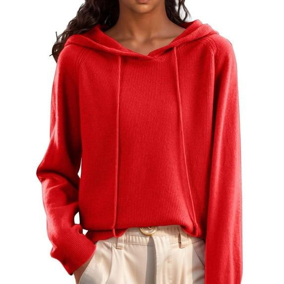 Timegard Hoodies for Women Drawstring Sweaters Pullover Long Sleeve Solid Color Comfy Knit Tops Fall Fashion