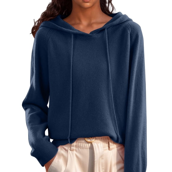 Timegard Hoodies for Women Drawstring Sweaters Pullover Long Sleeve Solid Color Comfy Knit Tops Fall Fashion