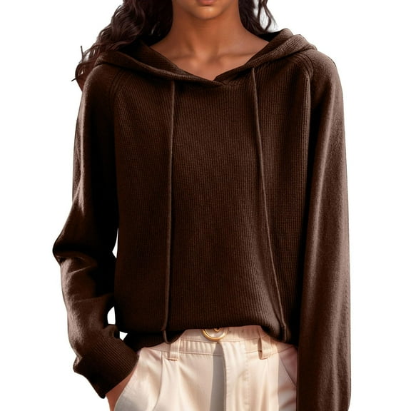 Timegard Hoodies for Women Drawstring Sweaters Pullover Long Sleeve Solid Color Comfy Knit Tops Fall Fashion