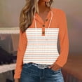 thumbnail image 1 of Timegard Hoodies for Women Eyelet V Neck Button Striped Sweatshirts Comfy Fall Casual Pullover Tops, 1 of 4