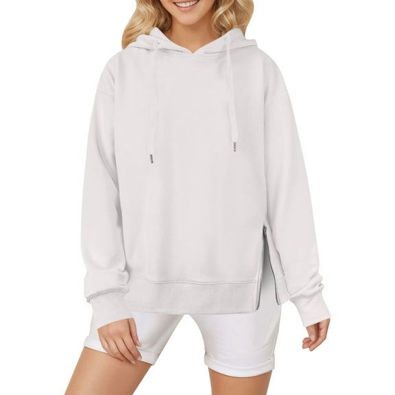 Timegard Hoodies for Women Fall Drawstring Sweatshirts Long Sleeve Drop Shoulder Comfy Pullover Tops