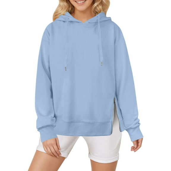 Timegard Hoodies for Women Fall Drawstring Sweatshirts Long Sleeve Drop Shoulder Comfy Pullover Tops