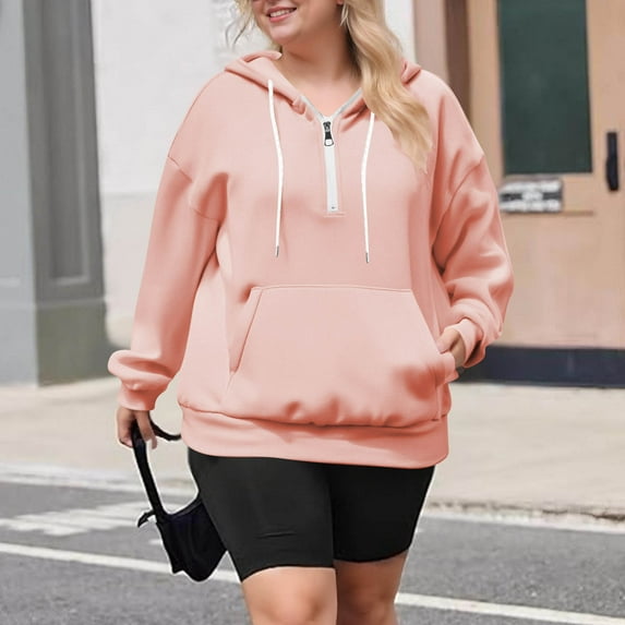 Timegard Hoodies for Women Half Zipper Cropped Long Sleeve Sweatshirts Drop Shoulder Loose Pullover Tops