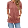 thumbnail image 1 of Timegard Hoodies for Women Summer Ribbed Short Sleeve Comfy Pullover Casual Mid Long Tops with Pocket, 1 of 5