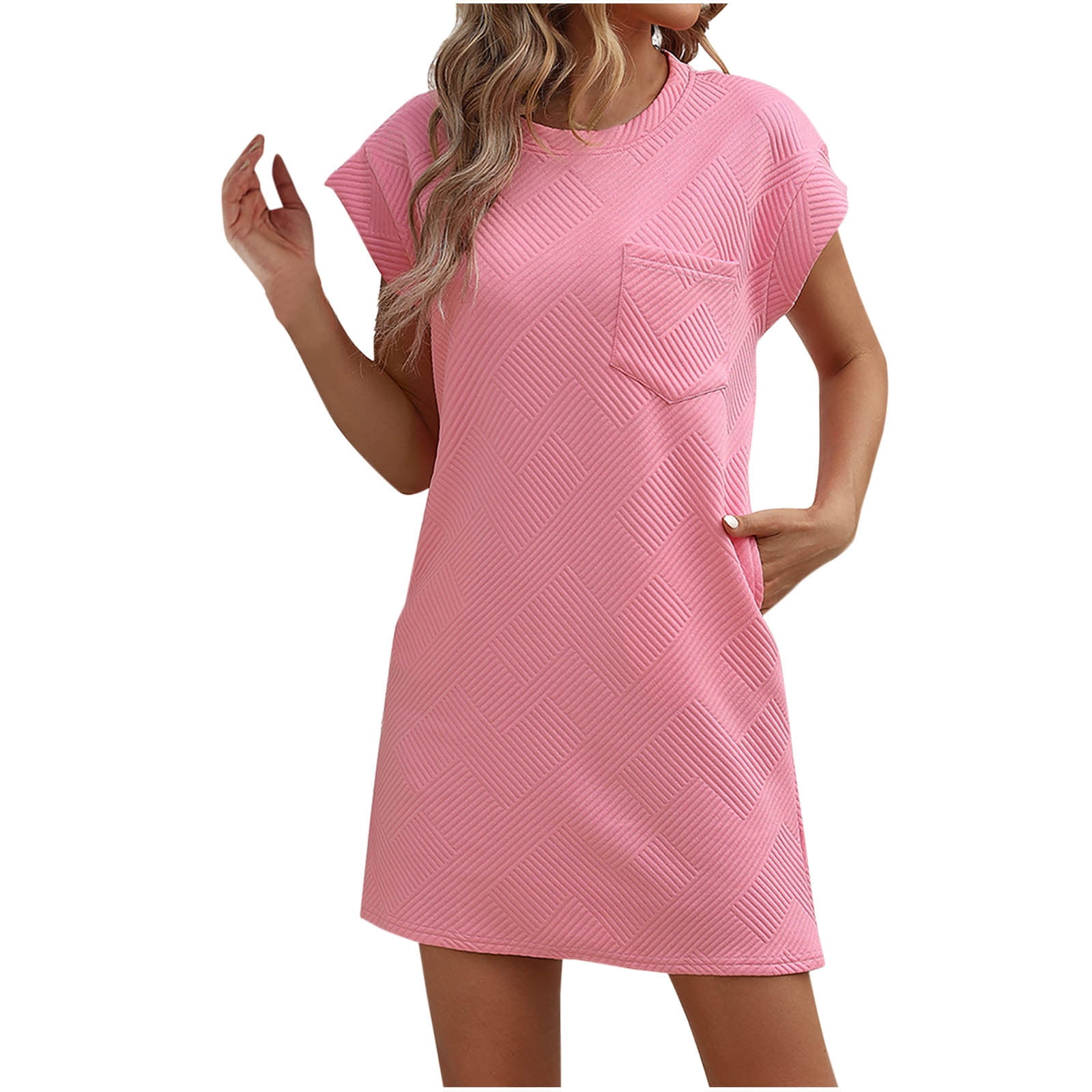 ladies summer house dresses Timegard House Dresses for Women with Pockets Cap Sleeve Crewneck Casual Solid Color Dresses Summer