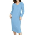 thumbnail image 1 of Timegard House Dresses for Women with Pockets Long Sleeve Round Neck Solid Color Comfy Sleep Wear Dress, 1 of 3