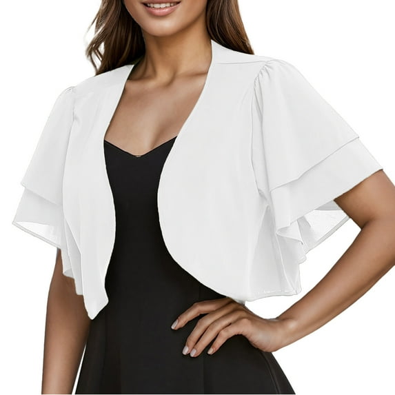 Timegard Jackets for Women Chiffon Ruffle Cropped Open Front Casual Lightweight Jackets Under Dress