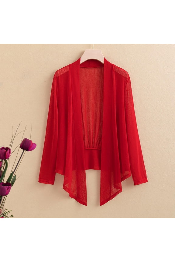 Jackets for Women Plus Size Loose Lightweight Cropped Open Front Mesh Irregularly Casual Jackets