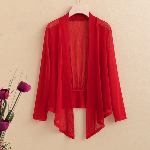 Timegard Jackets for Women Plus Size Loose Lightweight Cropped Open Front Mesh Irregularly Casual Jackets