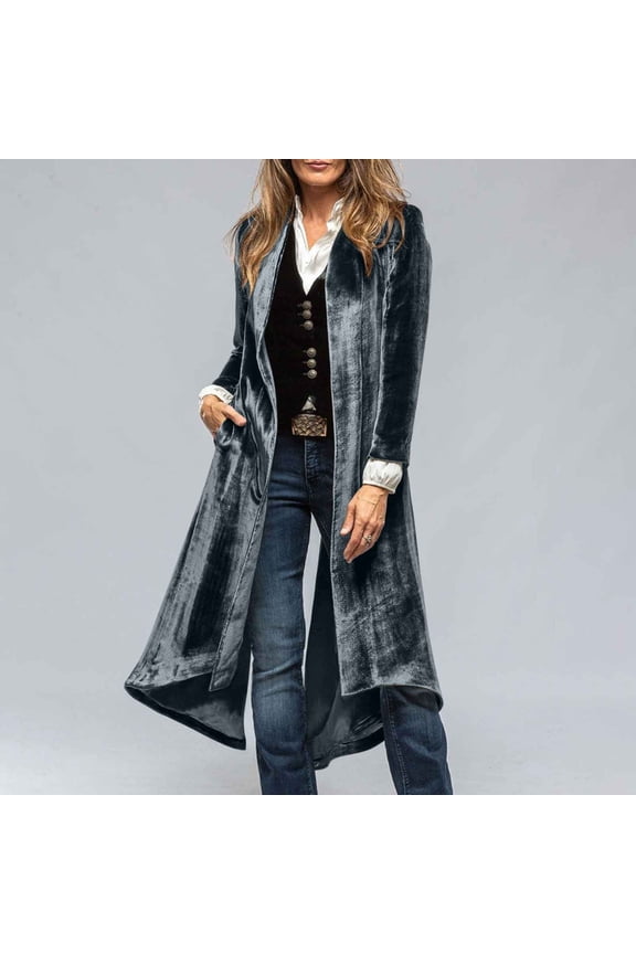 Jackets for Women Velvet Open Front Lapel Neck Back Split Long Sleeve Loose Casual Jackets Pockets