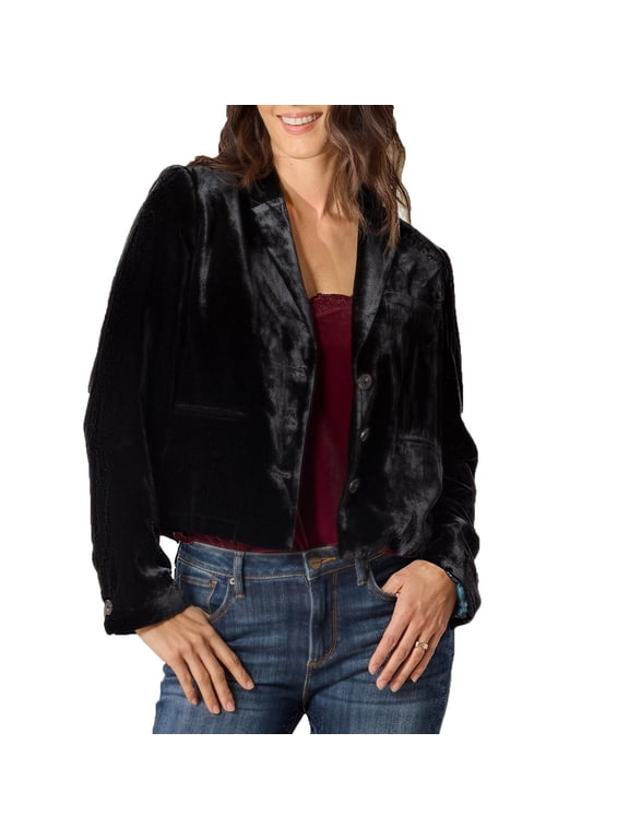 Jackets for Women Velvor Button down Long Sleeve Crop Shacket Velour Fall Winter Casual Vintage Jackets,Black,XXL