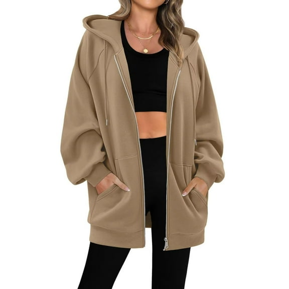 Timegard Jackets for Women Zip up Hoodies Sweatshirts Fall Fashion Casual Loose Long Sleeve Jackets