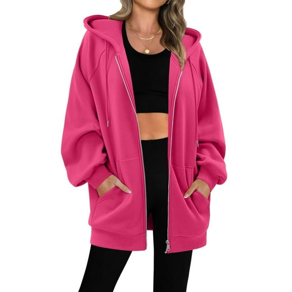 Timegard Jackets for Women Zip up Hoodies Sweatshirts Fall Fashion Casual Loose Long Sleeve Jackets