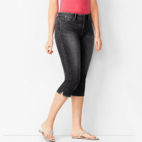 Timegard Jean Pants for Women Capris Button Skinny Stretch Side Split Cropped Denim Pants Vintage Fashion