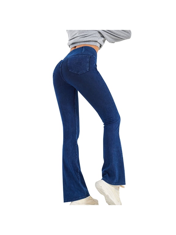 Jean Pants for Women High Waist Bell Bottom Crisscross Stretch Denim Pants Gym Flare Leggings