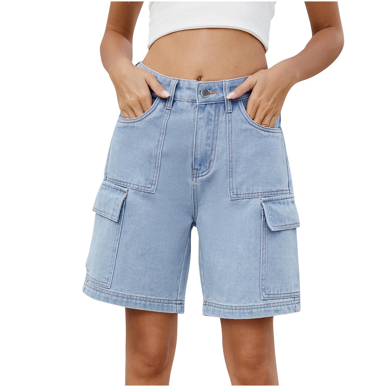 ☆STRIPED DENIM SHORTS/KIMHEKIM☆ Kimi Non Stretch Stripe Denim Jorts - Medium Wash | Fashion Nova