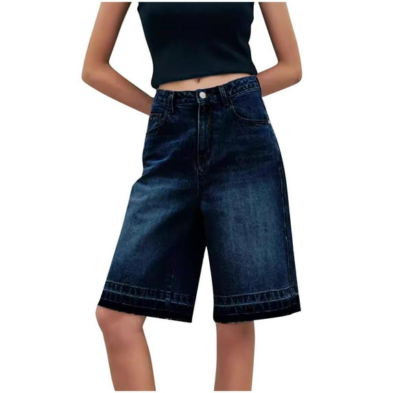Timegard Jean Shorts for Women Mid Waist Straight Leg Loose Knee Length Denim Pants Summer Classic