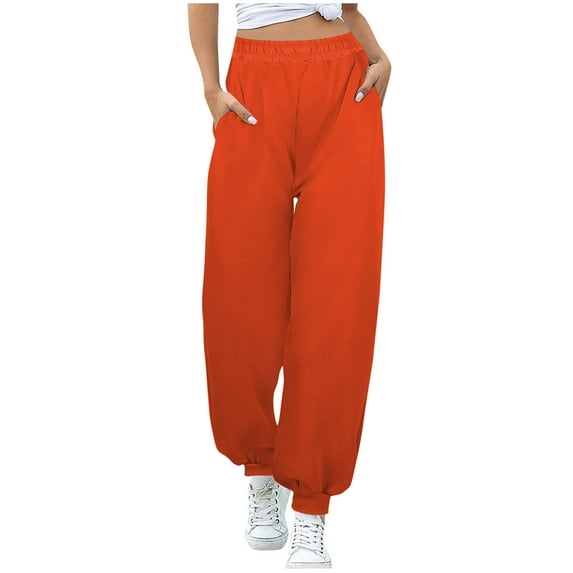 Timegard Jogger Pants for Women Elastic Waist Sweatpants Solid Color Comfy Casual Workout Trousers