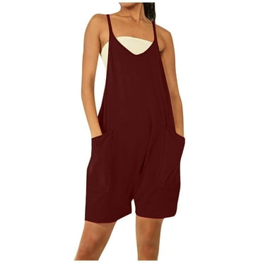 Timegard Jumpsuit for Women Plus Size Summer Casual Comfy Sleeveless Baggy Short Rompers with Pockets