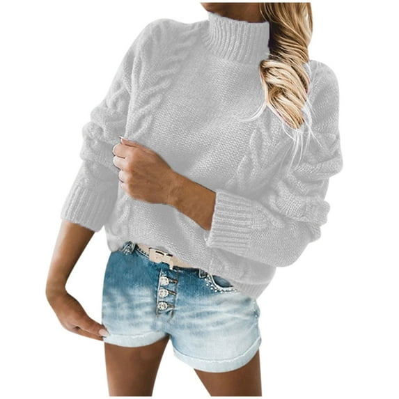 Timegard Knit Tops for Women Turtleneck Long Sleeve Warm Pullover Fall Winter Solid Color Sweaters