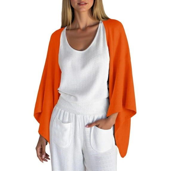 Timegard Lightweight Cardigan for Women Irregularly 3/4 Sleeve Loose Casual Open Front Jackets Fall