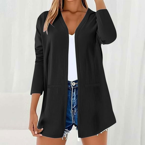 Timegard Lightweight Cardigan for Women Open Front Long Sleeve Loose Jackets Solid Color Fall Fashion