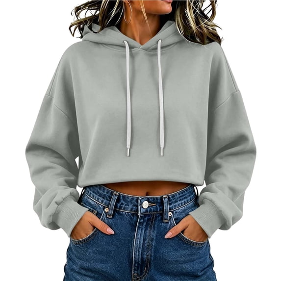 Timegard Lightweight Sweatshirts Women Cropped Hoodies Long Sleeve Loose Drawstring Bottom Workout Running Pullover Fall Fashion