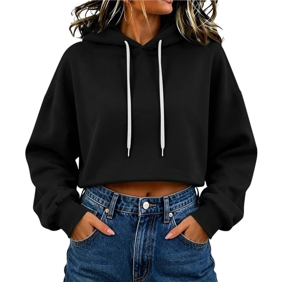 Timegard Lightweight Sweatshirts Women Cropped Hoodies Long Sleeve Loose Drawstring Bottom Workout Running Pullover Fall Fashion