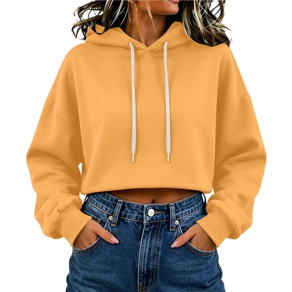 Timegard Lightweight Sweatshirts Women Cropped Hoodies Long Sleeve Loose Drawstring Bottom Workout Running Pullover Fall Fashion