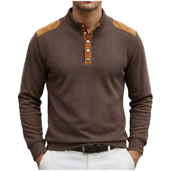 Timegard Long Sleeve Shirts for Men Button Quarter Pullover Stand Collared Breathable Fall Casual Golf Work Shirts Sweatshirts(Coffee,L)