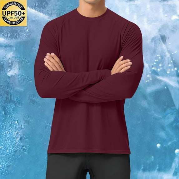 Timegard Long Sleeve Shirts for Men Crewneck Workout Running Tee Shirts Thin Casual Sun Protective Tops