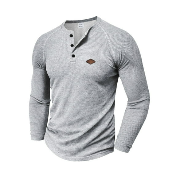 Timegard Long Sleeve Shirts for Men Fall Casual Work Slim Fitting Notched V Neck Button Solid Color Tops