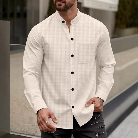 Timegard Long Sleeve Shirts for Men V Neck Button down Work Office Casual Loose Blouse Shirts Fall