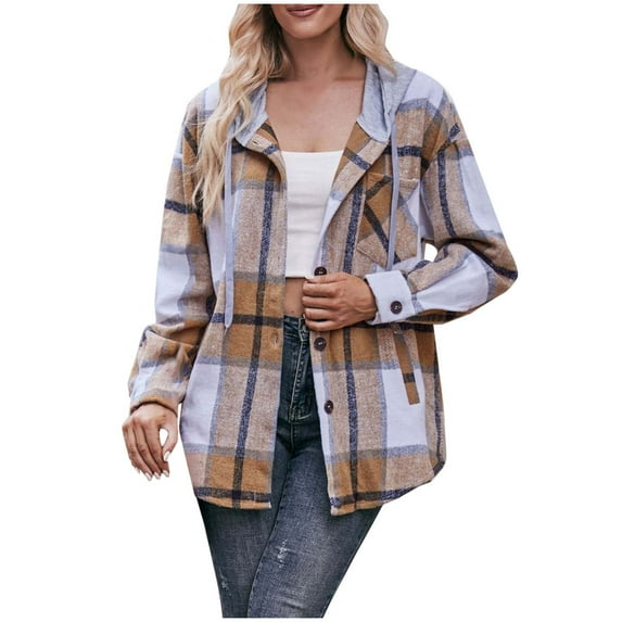 Timegard Long Sleeve Shirts for Women Button up Plaid Fall Casual Comfy Hoodie Jackets Coats with Pockets