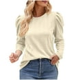 thumbnail image 1 of Timegard Long Sleeve Shirts for Women Crewneck Ruched Texture Blouse Fall Casual Solid Color Tops, 1 of 7