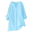 thumbnail image 1 of Timegard Long Sleeve Shirts for Women Plus Size Cotton Linen Button up V-Neck Blouse Casual Loose Tops, 1 of 7