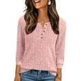 thumbnail image 1 of Timegard Long Sleeve Tops for Women Notched V Neck Button Drop Shoulder Blouse Ribbed Comfy Fitting Tops, 1 of 5