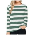 thumbnail image 1 of Timegard Long Sleeve Tops for Women Striped Round Neck Blouse Fall Winter Casual Loose Comfy Shirts Tops, 1 of 4