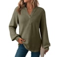 thumbnail image 1 of Timegard Long Sleeve Tops for Women V Neck Drop Shoulder Blouse Casual Fall Loose Pullover Tops Trendy, 1 of 7