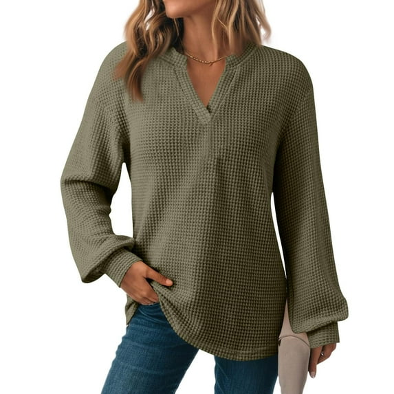 Timegard Long Sleeve Tops for Women V Neck Drop Shoulder Blouse Casual Fall Loose Pullover Tops Trendy