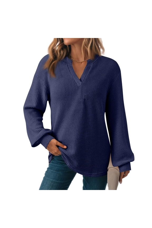 Long Sleeve Tops for Women V Neck Drop Shoulder Blouse Casual Fall Loose Pullover Tops Trendy