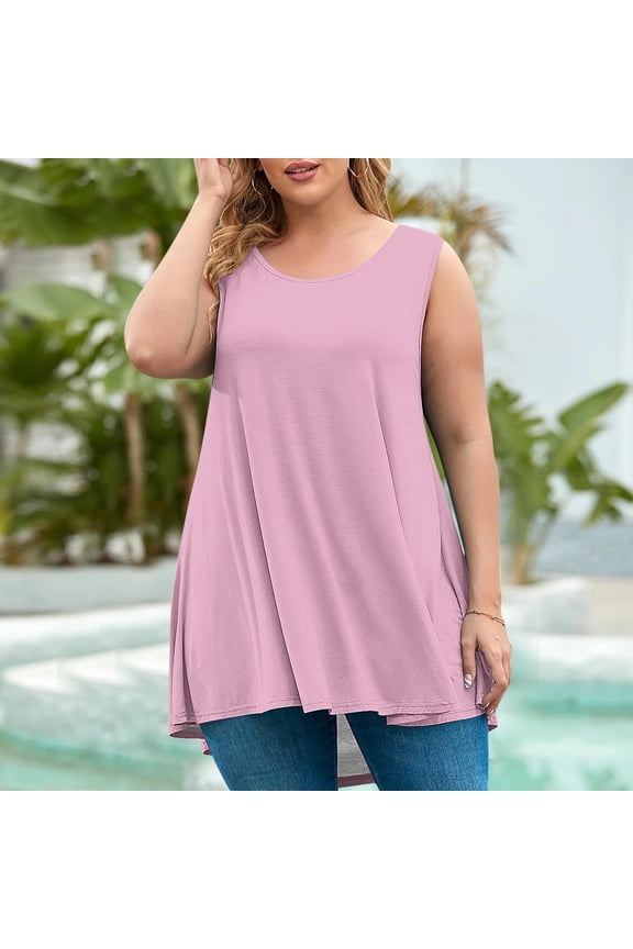Long Tank Tops for Women Plus Size Scoop Neck Sleeveless Loungewear Casual Loose Shirts Top Basic Tee