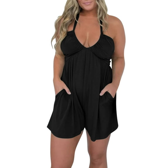 Timegard Lounge Outfits for Women 1 Piece Sleeveless Deep V Neck Ruched Comfy Short Rompers Summer Fashion