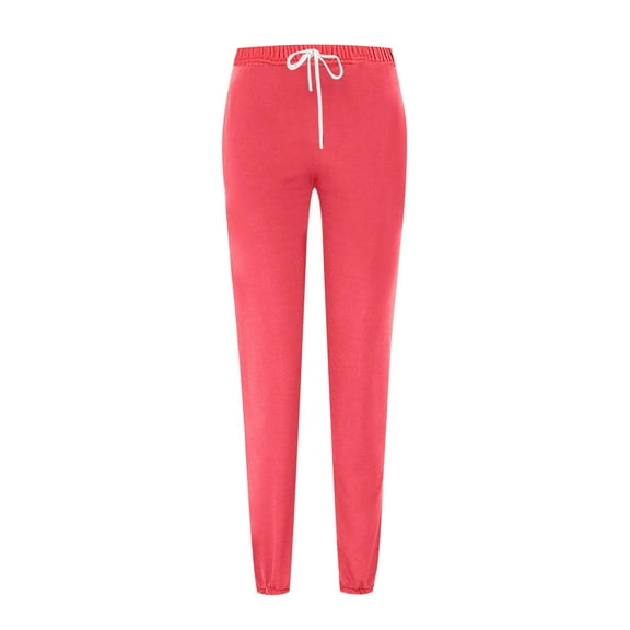 Timegard Lounge Pants for Women Elastic Waist Drawstring Solid Color Casual Running Trousers Pockets