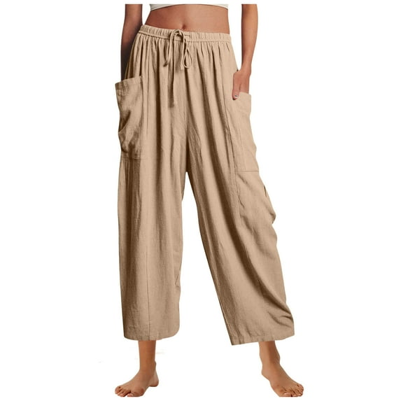 Timegard Lounge Pants for Women Elastic Waisted Drawstring Straight Leg Casual Loose Pants with Pockets