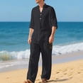 thumbnail image 1 of Timegard Lounge Sets for Men 2 Piece Lapel V Neck Button Shirts Loose Pants Lightweight Fall Travel Outfits, 1 of 9