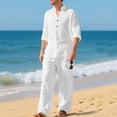 thumbnail image 1 of Timegard Lounge Sets for Men 2 Piece Lapel V Neck Button Shirts Loose Pants Lightweight Fall Travel Outfits, 1 of 9