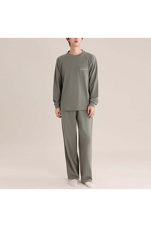 Lounge Sets for Men Drop Shoulder Long Sleeve Pullover Loose Pants 2 Piece Fall Pajamas Outfits