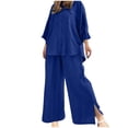 thumbnail image 1 of Timegard Lounge Sets for Women 2 Piece Plus Size Button up Shirts Side Split Wide Leg Pants Fall Loose Outfits, 1 of 6