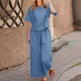 thumbnail image 1 of Timegard Lounge Sets for Women 2 Piece Scoop Neck Blouse Wide Leg Pants Loose Summer Fashion Outfits, 1 of 6